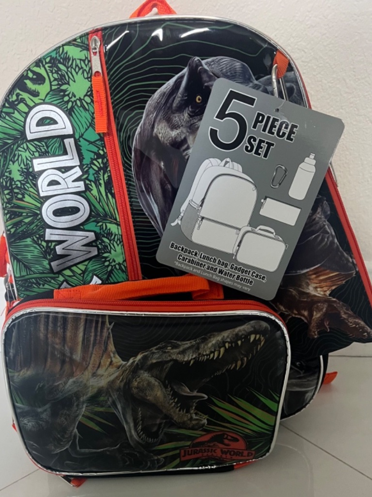 Jurassic World Dino World Backpack Back To School 5 Piece Book Bag Set